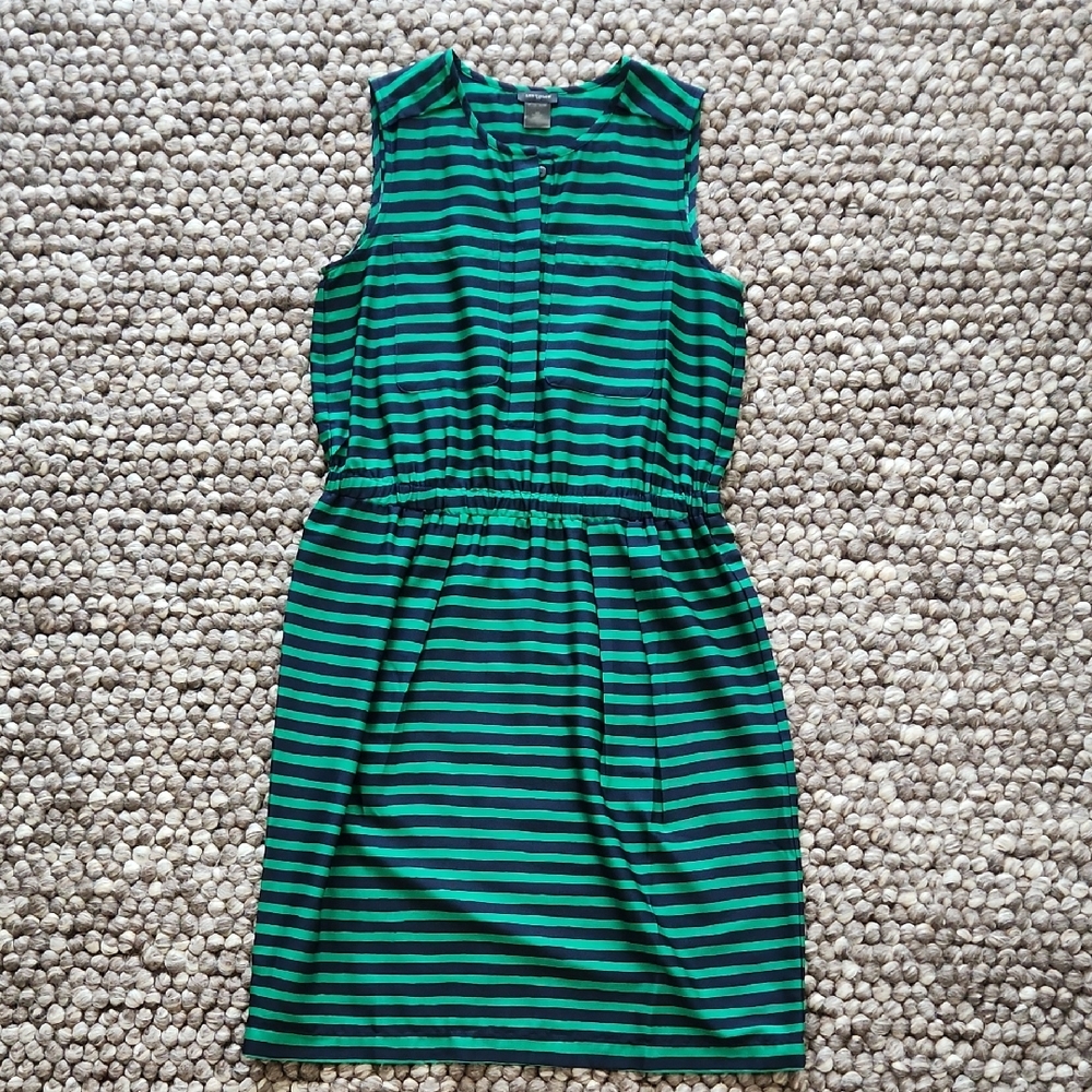 Ann Taylor Green and Black Striped Sleeveless Dress